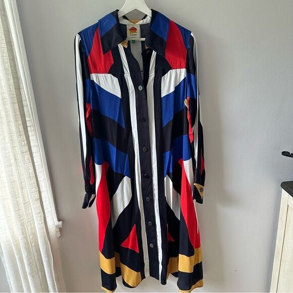 Farm Rio Amanda Stripe Chemise Midi Shirt Dress - Picture 4 of 9